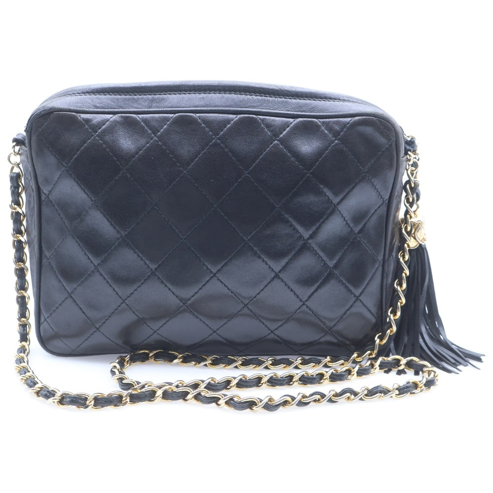 CHANEL(シャネル) マトラッセ ココマーク フリンジチェーンショルダーバッグ ブラック ラムスキン ゴールド金具 レディース