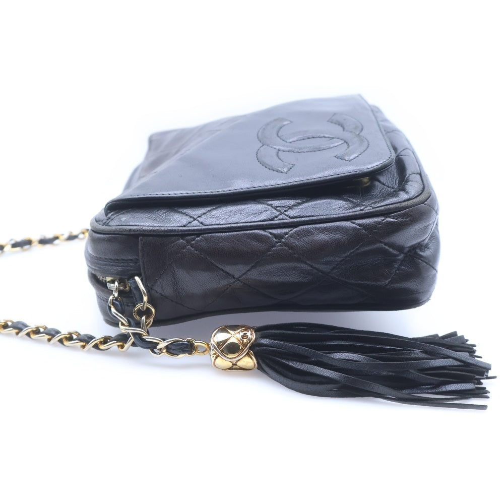 CHANEL(シャネル) マトラッセ ココマーク フリンジチェーンショルダーバッグ ブラック ラムスキン ゴールド金具 レディース