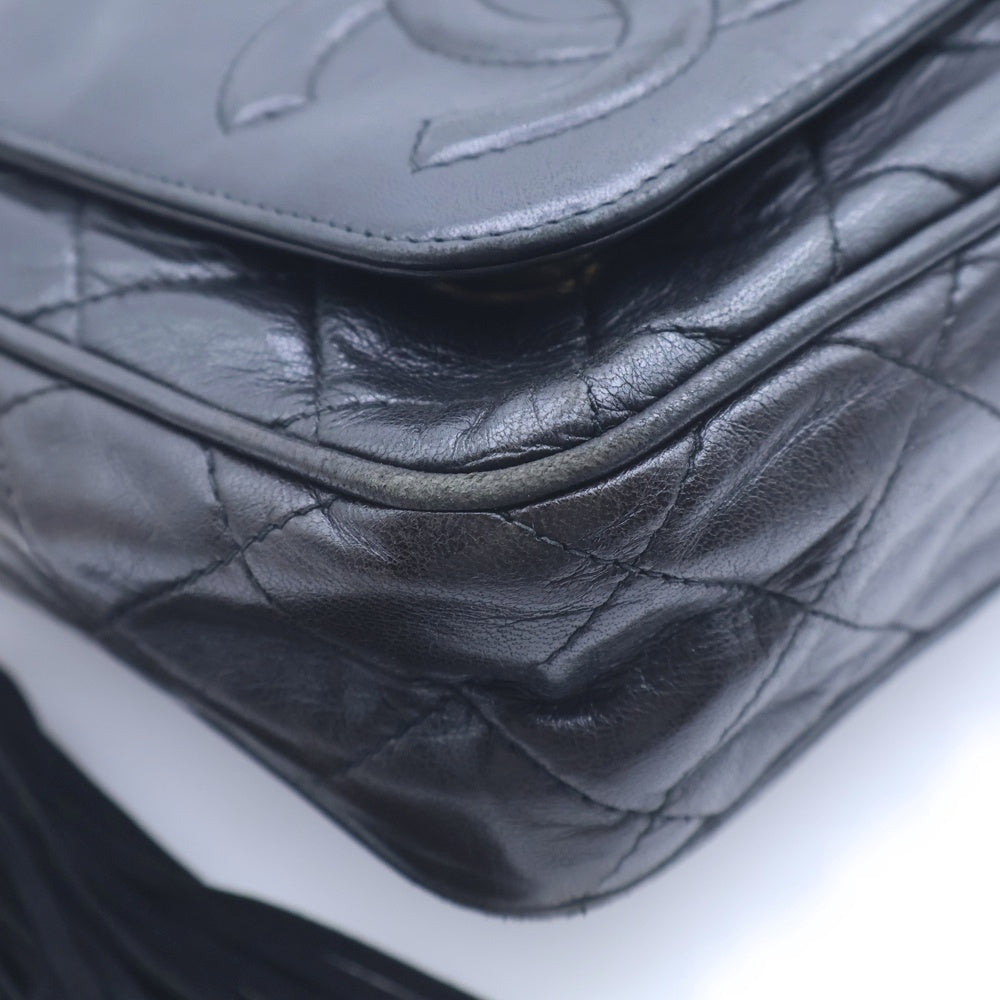 CHANEL(シャネル) マトラッセ ココマーク フリンジチェーンショルダーバッグ ブラック ラムスキン ゴールド金具 レディース