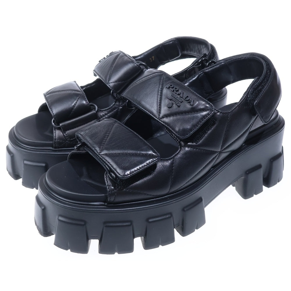 PRADA(プラダ) ■モノリス ナッパレザー サンダル ブラック 37 レディース
