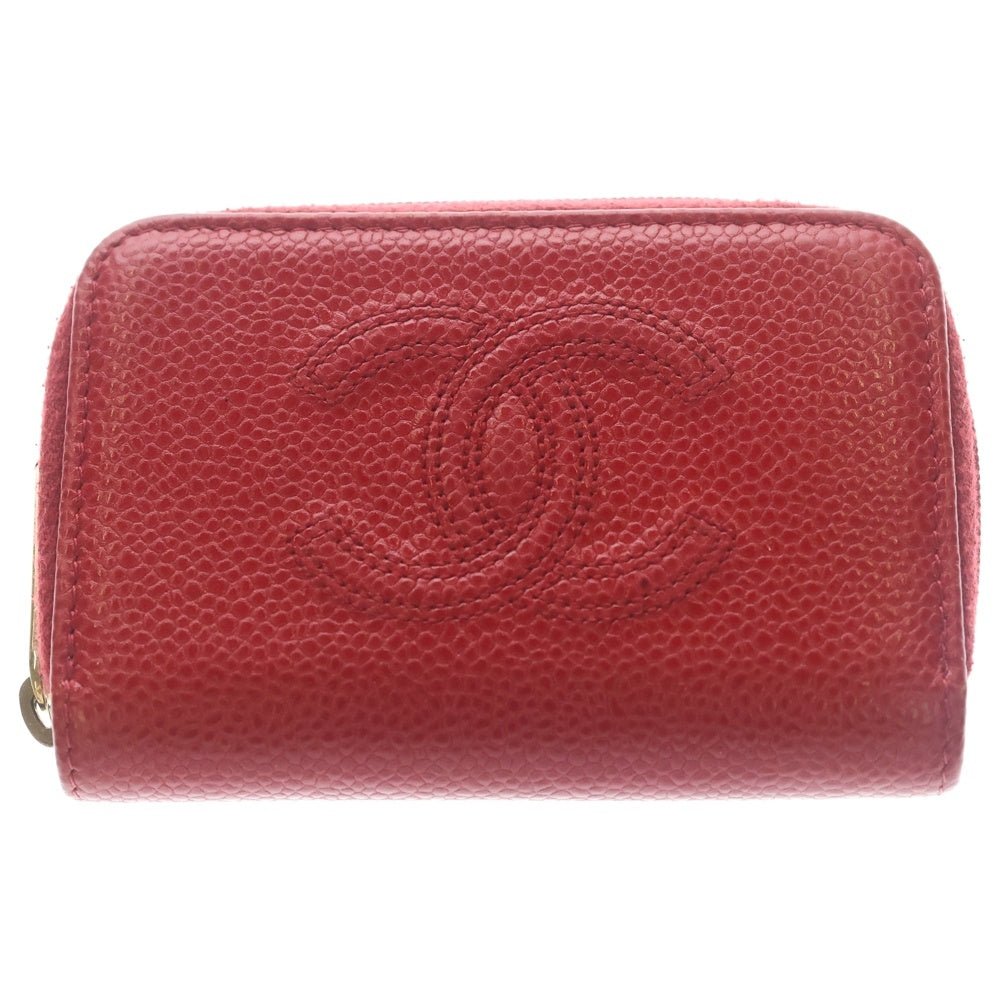 CHANEL(シャネル) ココマーク コインケース ミニ財布 コインケース レッド キャビアスキン ゴールド金具 レディース
