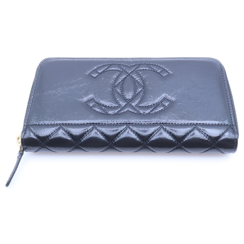 CHANEL(シャネル) ココマーク 長財布 ブラック パテントレザー ラウンドジップロングウォレット レディース