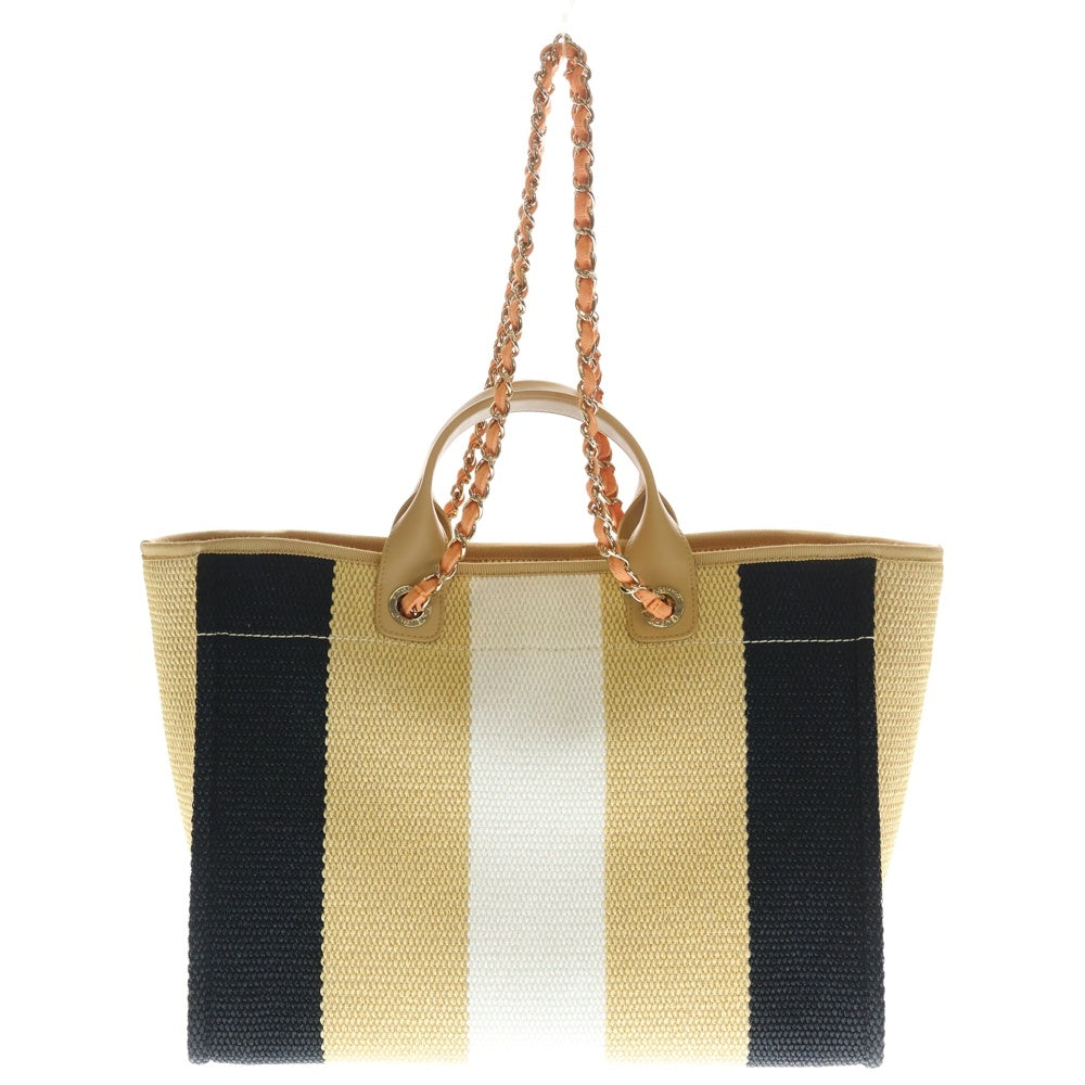 CHANEL(シャネル) ドーヴィル 2wayハンドバッグ ショルダーバッグ ブラック×ベージュ ラフィア×レザー レディース