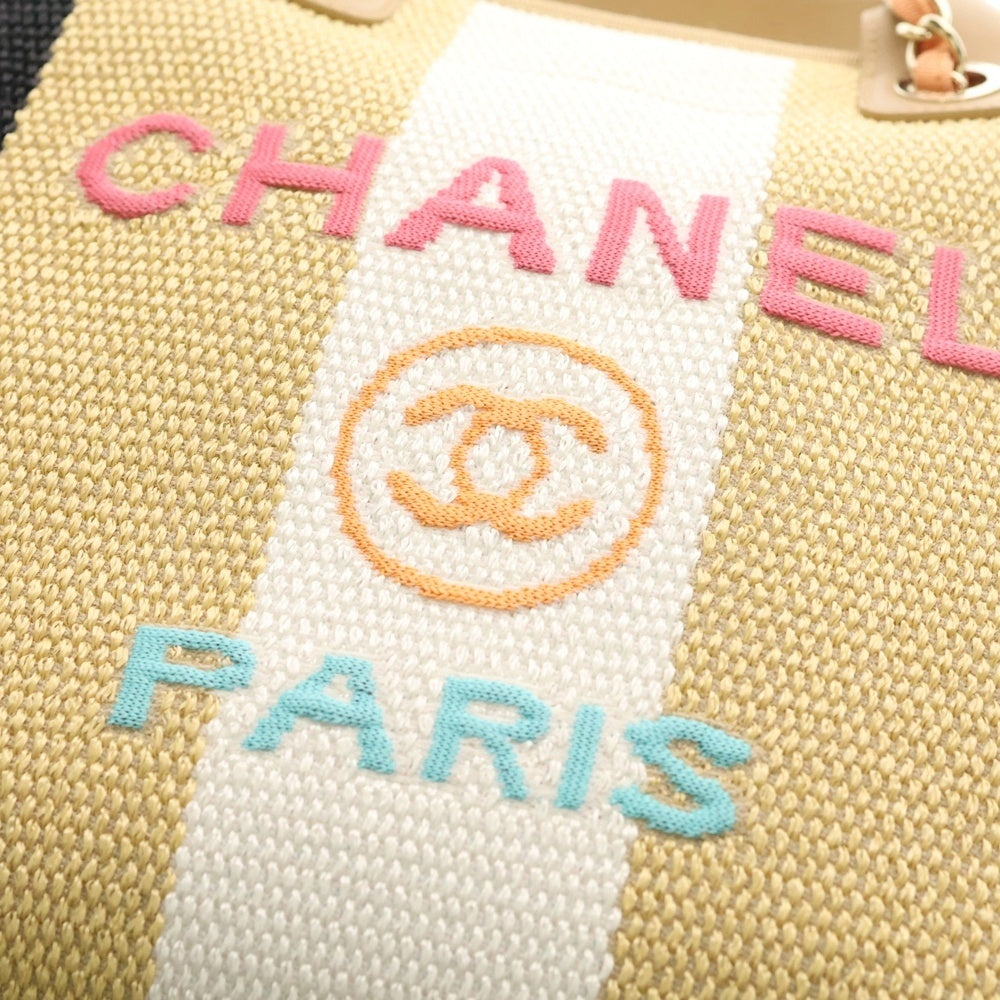 CHANEL(シャネル) ドーヴィル 2wayハンドバッグ ショルダーバッグ ブラック×ベージュ ラフィア×レザー レディース