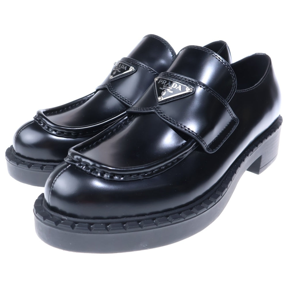 PRADA(プラダ) トライアングルロゴプレート チョコレート ブラッシュドレザーシューズ ブラック 1D246M レディース