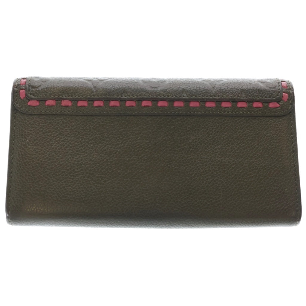 LOUIS VUITTON(ルイヴィトン) アンプラント ポルトフォイユ・サラ ロングウォレット カードケース 長財布 カーキ×ピンク レザー M64814 ゴールド金具 レディース