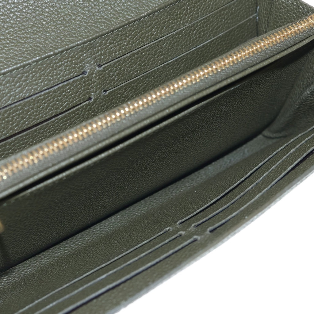 LOUIS VUITTON(ルイヴィトン) アンプラント ポルトフォイユ・サラ ロングウォレット カードケース 長財布 カーキ×ピンク レザー M64814 ゴールド金具 レディース