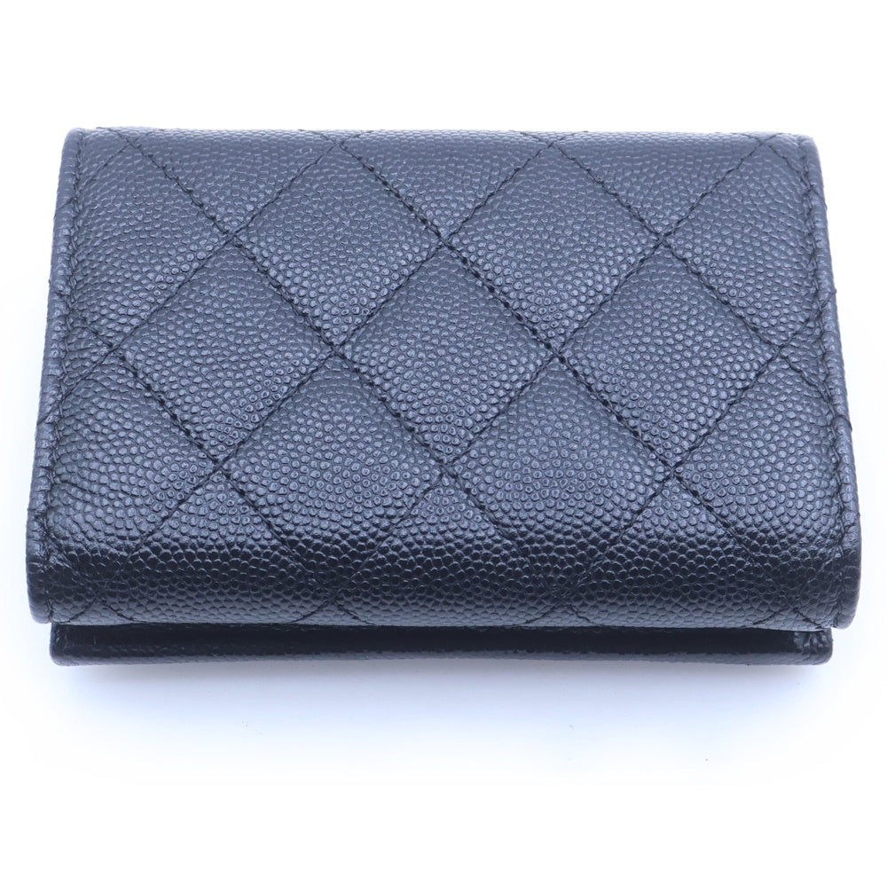 CHANEL(シャネル) マトラッセ ココマーク キャビアスキン レザーコンパクトウォレット 三つ折り財布 GD金具 ブラック レディース