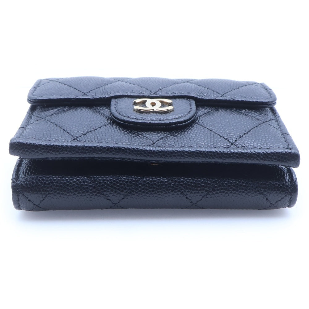 CHANEL(シャネル) マトラッセ ココマーク キャビアスキン レザーコンパクトウォレット 三つ折り財布 GD金具 ブラック レディース