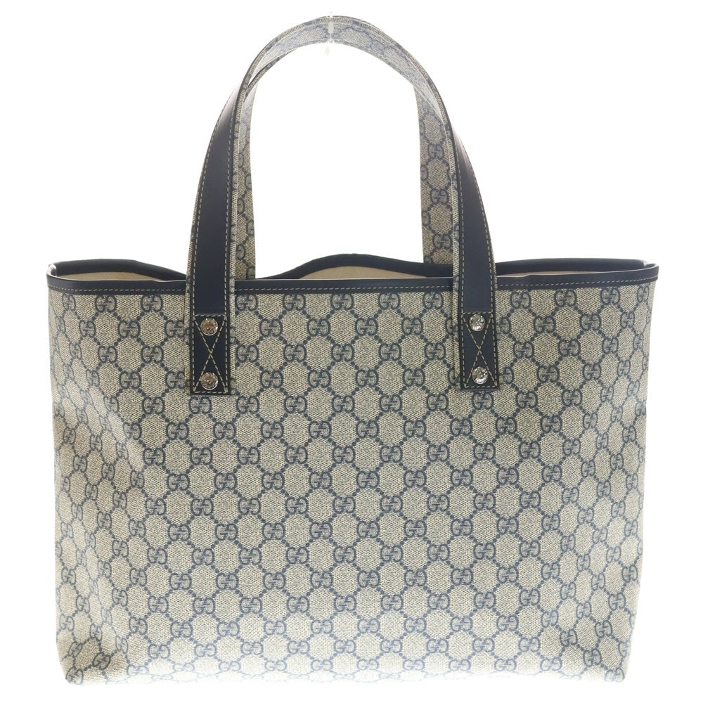 GUCCI(グッチ) GGスプリーム トートバッグ ハンドバッグ ベージュ×ネイビー レザー×PVC 211134 シルバー金具 レディース