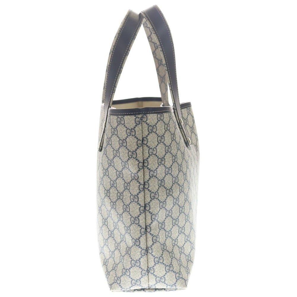 GUCCI(グッチ) GGスプリーム トートバッグ ハンドバッグ ベージュ×ネイビー レザー×PVC 211134 シルバー金具 レディース
