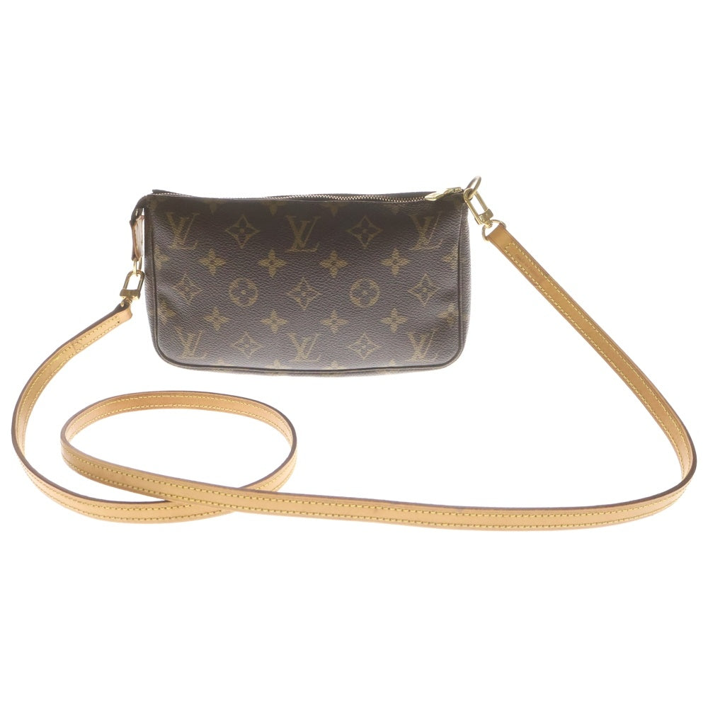 LOUIS VUITTON(ルイヴィトン) モノグラム ポシェットアクセソワール ショルダーバッグ ミニバッグ ポーチ ブラウン レザー×PVC M51980 ゴールド金具 レディース
