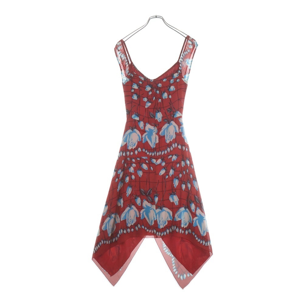 ANA SUI(アナスイ) フラワー柄プリント ノースリーブ キャミソール ワンピース レッド レディース