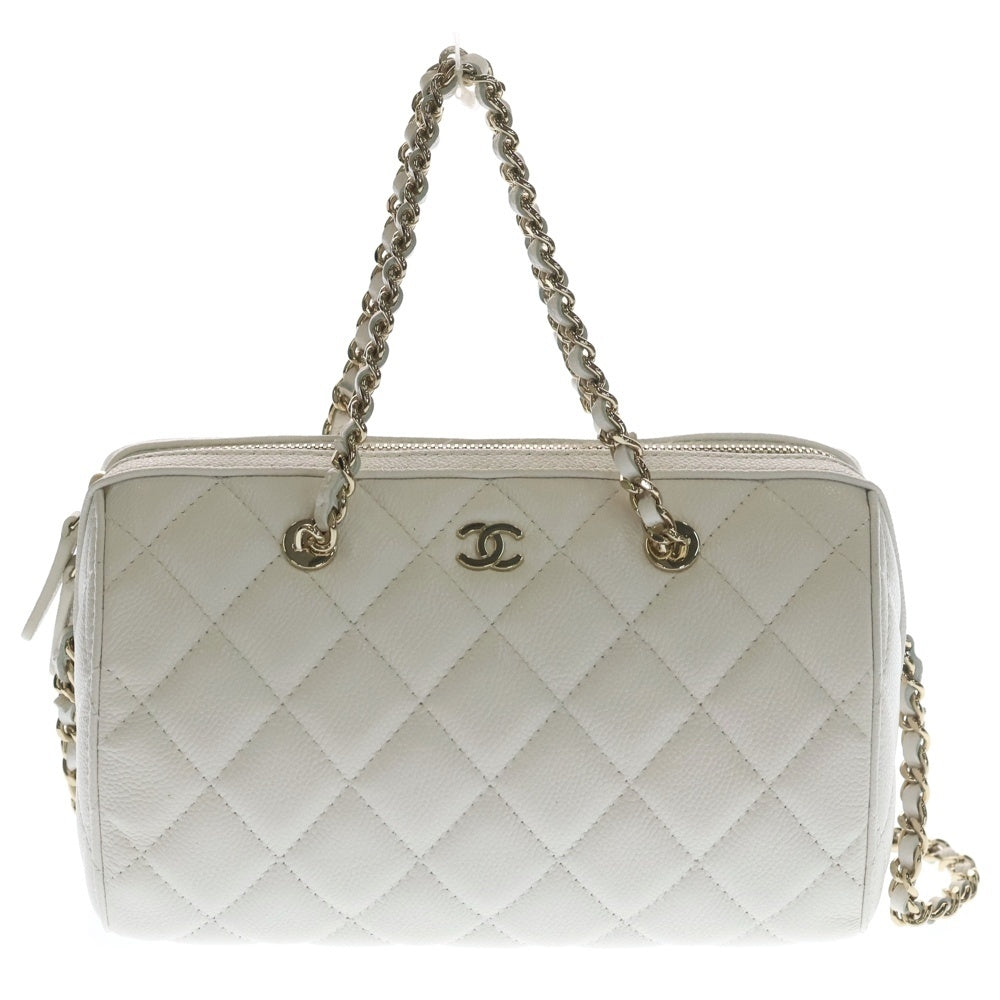 CHANEL(シャネル) マトラッセ キャビアスキン レザー 2WAY チェーン ハンド ショルダーバッグ ゴールド金具 ホワイト シール AP4474 レディース