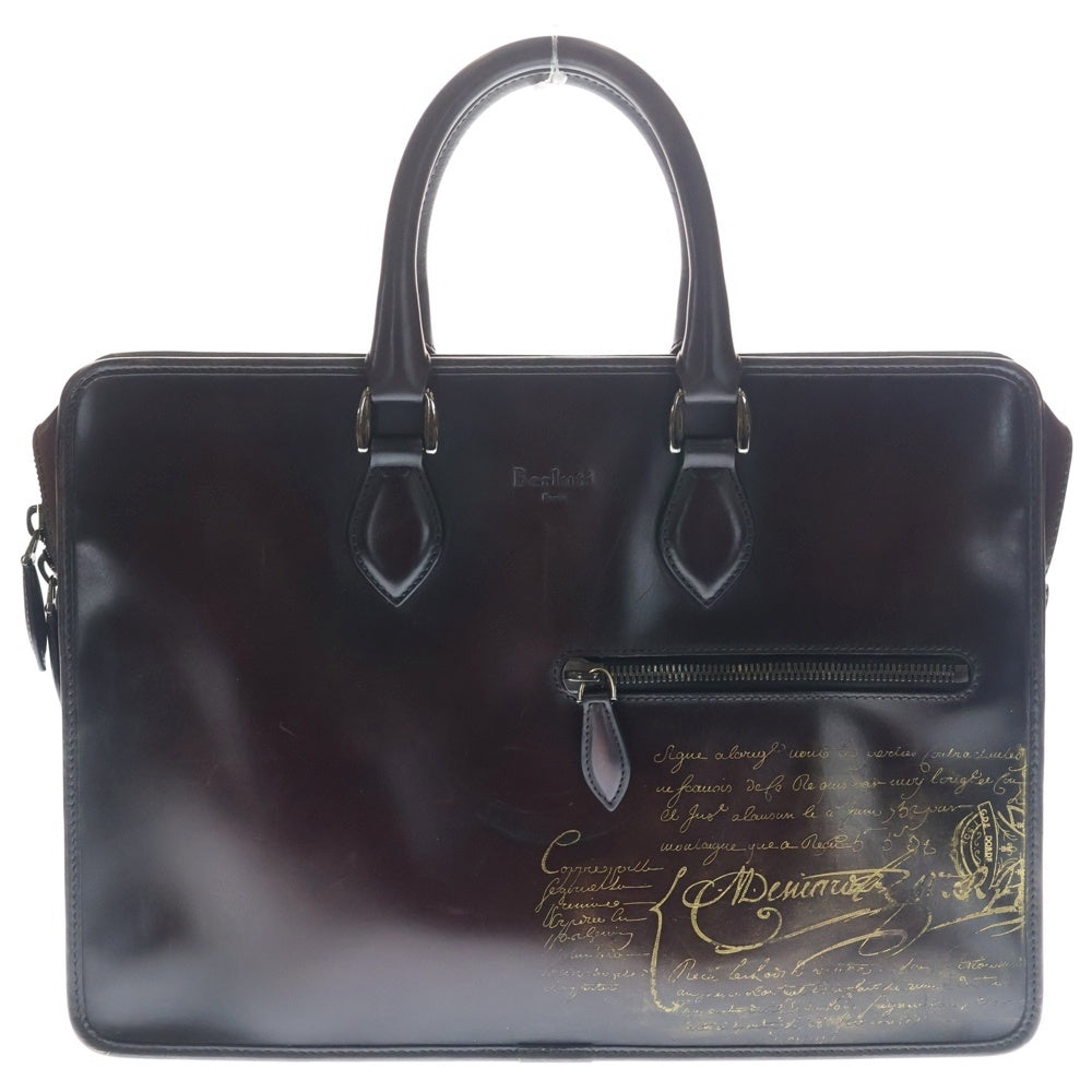 Berluti(ベルルッティ) アンジュール カリグラフィー スクリットレザー ブリーフケース ビジネスバッグ シルバー金具 ブラウン レディース