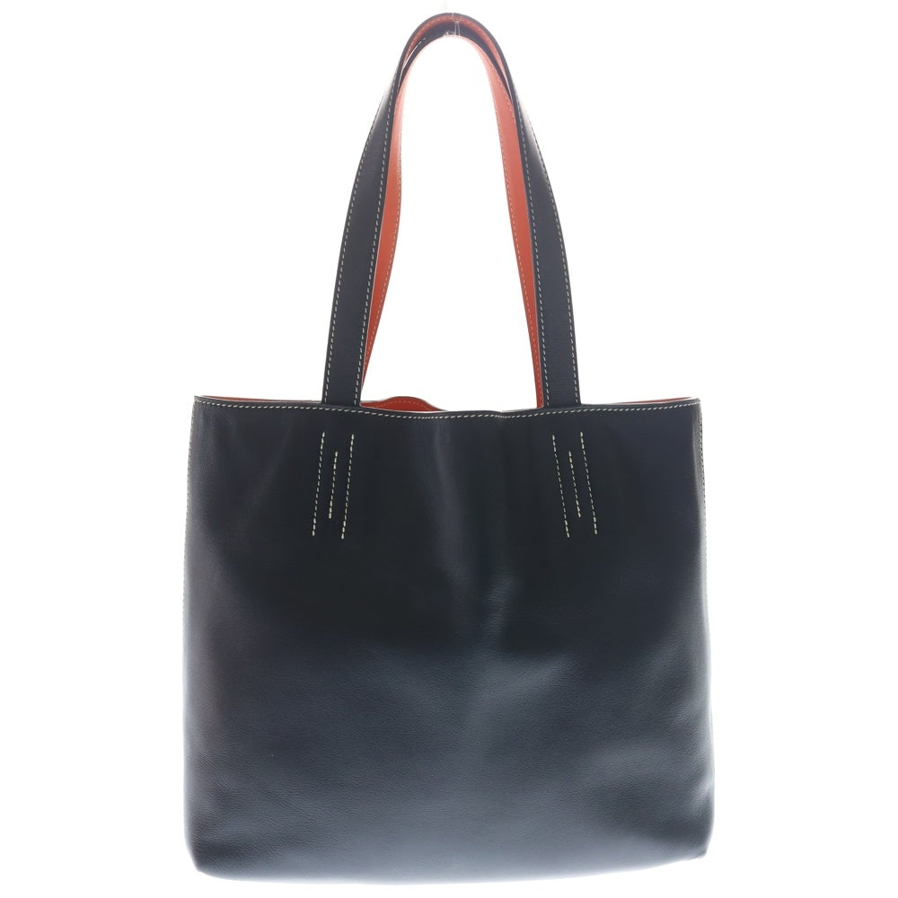 HERMES(エルメス) ドゥブルセンス28 スイフト レザー ショルダー トートバッグ ネイビー/オレンジ X刻印 レディース