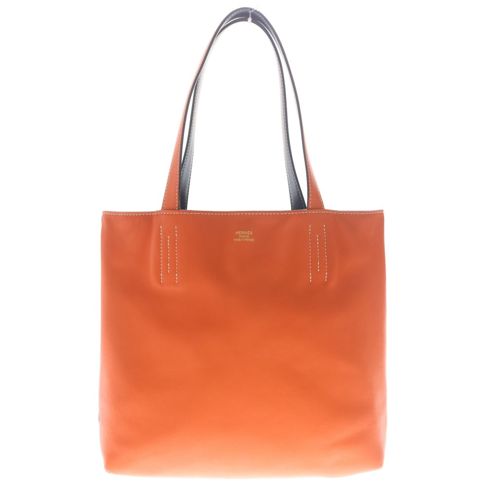 HERMES(エルメス) ドゥブルセンス28 スイフト レザー ショルダー トートバッグ ネイビー/オレンジ X刻印 レディース