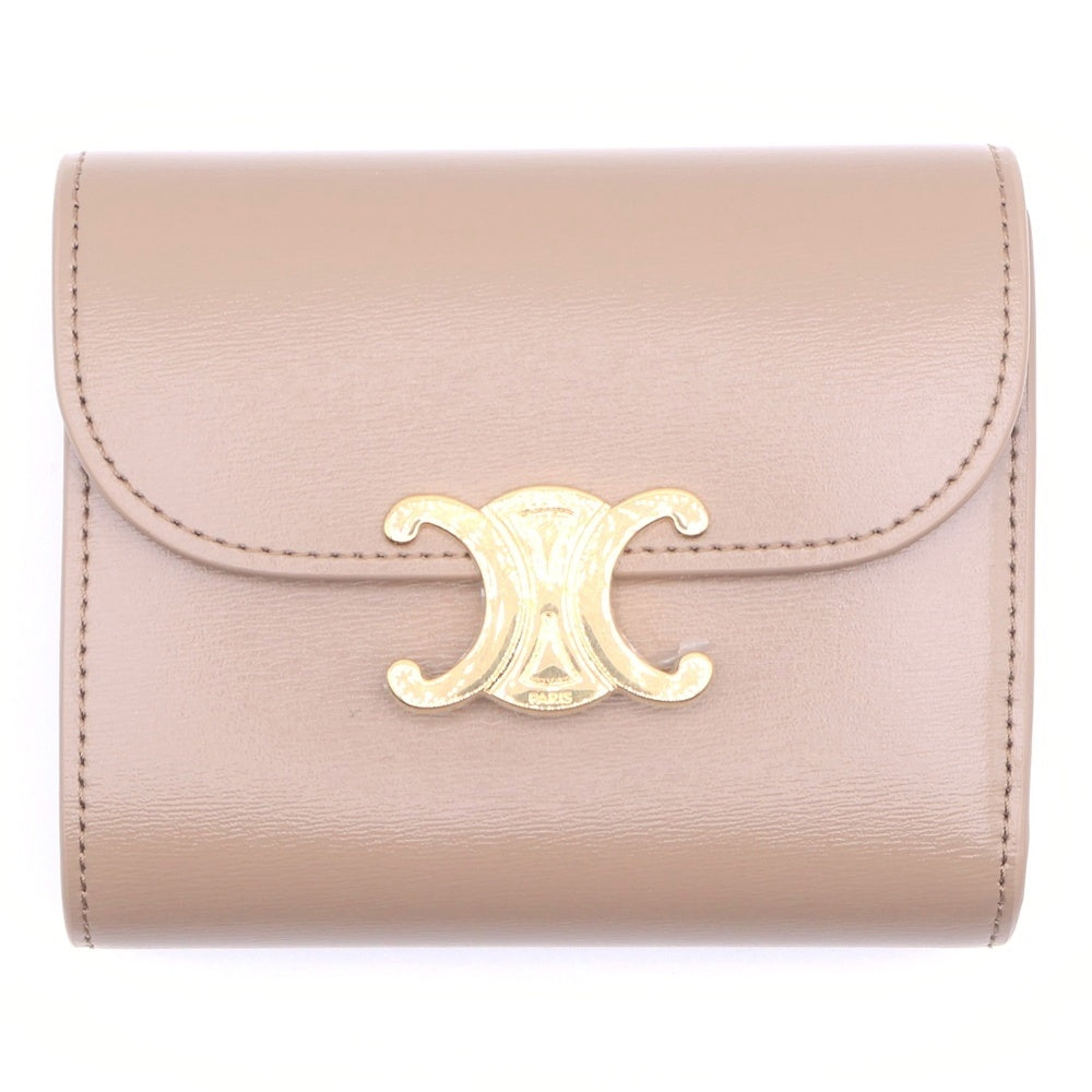 CELINE(セリーヌ) トリオンフ スモールフラップウォレット ベージュ レザー レディース