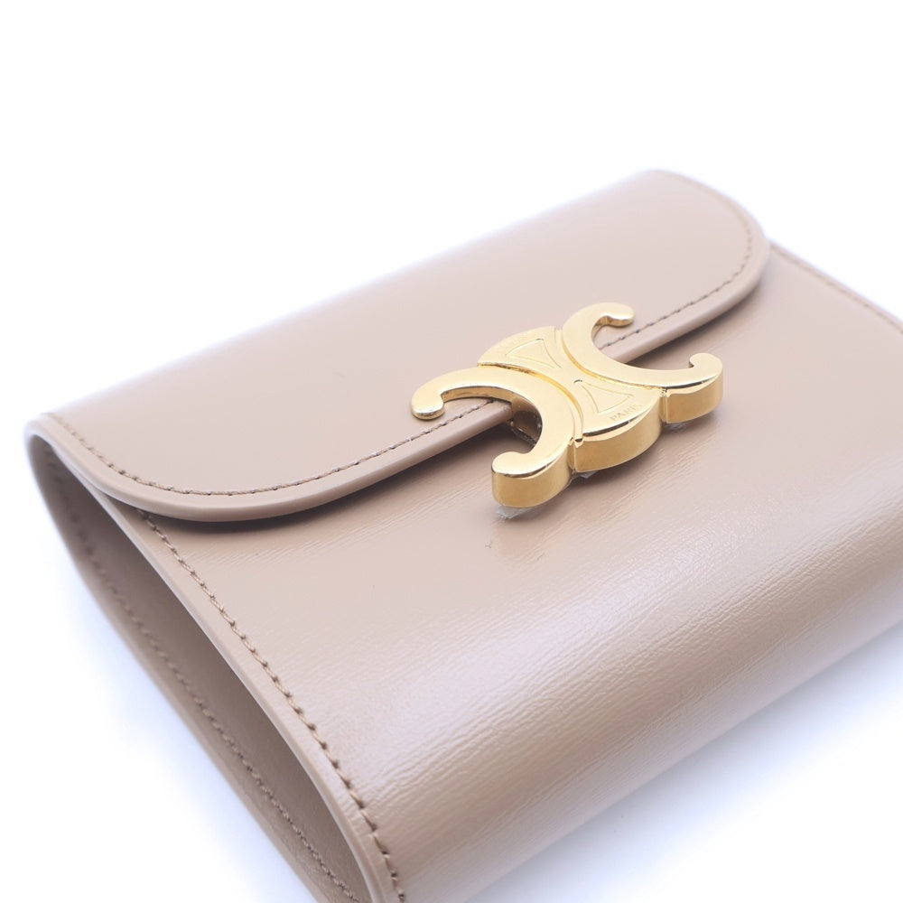 CELINE(セリーヌ) トリオンフ スモールフラップウォレット ベージュ レザー レディース