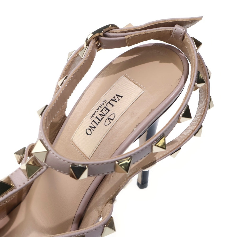 VALENTINO(ヴァレンティノ) ロックスタッズ レザー ストラップ ヒールパンプス シューズ ピンクベージュ レディース