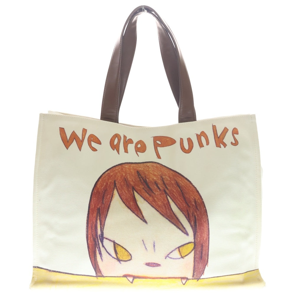 STELLA McCARTNEY(ステラマッカートニー) ×奈良美智 グラフィックプリント キャンバス レザー トートバッグ ホワイト/ブラウン レディース
