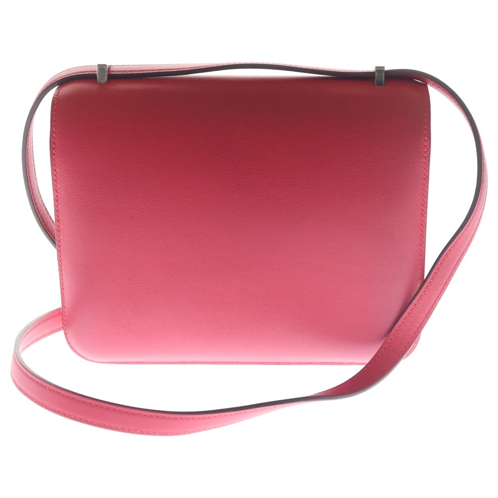 HERMES(エルメス) コンスタンスミニ Hロゴ ボックスカーフ レザー ショルダーバッグ シルバー金具 ピンク C刻印 レディース