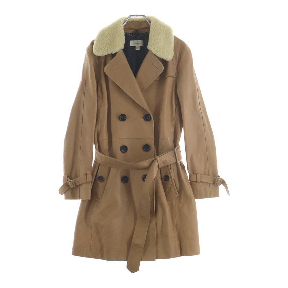 COACH(コーチ) デタッチャブル ボアカラー レザー ダブルブレスト トレンチコート ベージュ 55104 レディース