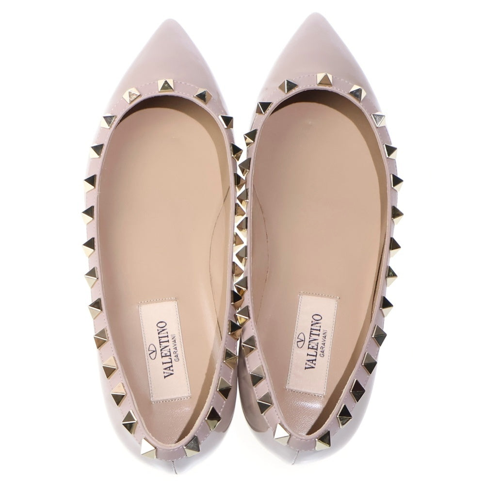 VALENTINO(ヴァレンティノ) ロックスタッズ パテントレザー フラットシューズ パンプス ピンクベージュ レディース