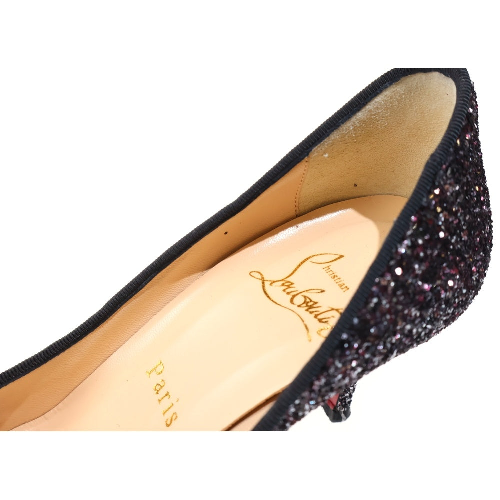 CHRISTIAN LOUBOUTIN(クリスチャンルブタン) ラメグリッター リボン ヒール パンプス シューズ ブラック/ピンク レディース