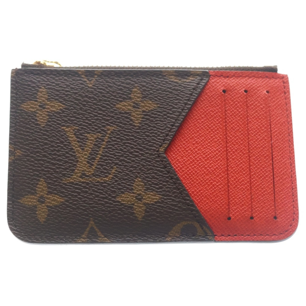 LOUIS VUITTON(ルイヴィトン) モノグラム ポスト・カルト・ロミー ルージュ フラグメントケース カードケース コインケース 小物入れ ブラウン×レッド レザー×PVC M81881 ゴールド金具 レディース