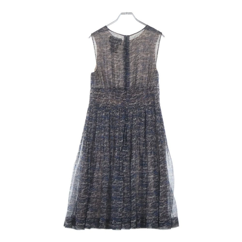 CHANEL(シャネル) 筆記体ロゴ シルクシフォンひざ丈 ノースリーブワンピース ブラック×ピンク×ブルー マルチカラー 38 P40600V29399 レディース