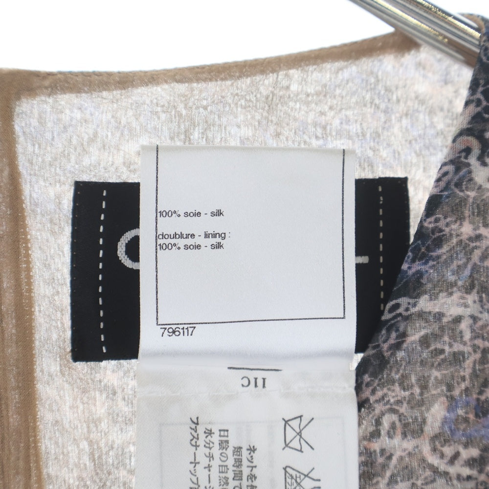 CHANEL(シャネル) 筆記体ロゴ シルクシフォンひざ丈 ノースリーブワンピース ブラック×ピンク×ブルー マルチカラー 38 P40600V29399 レディース
