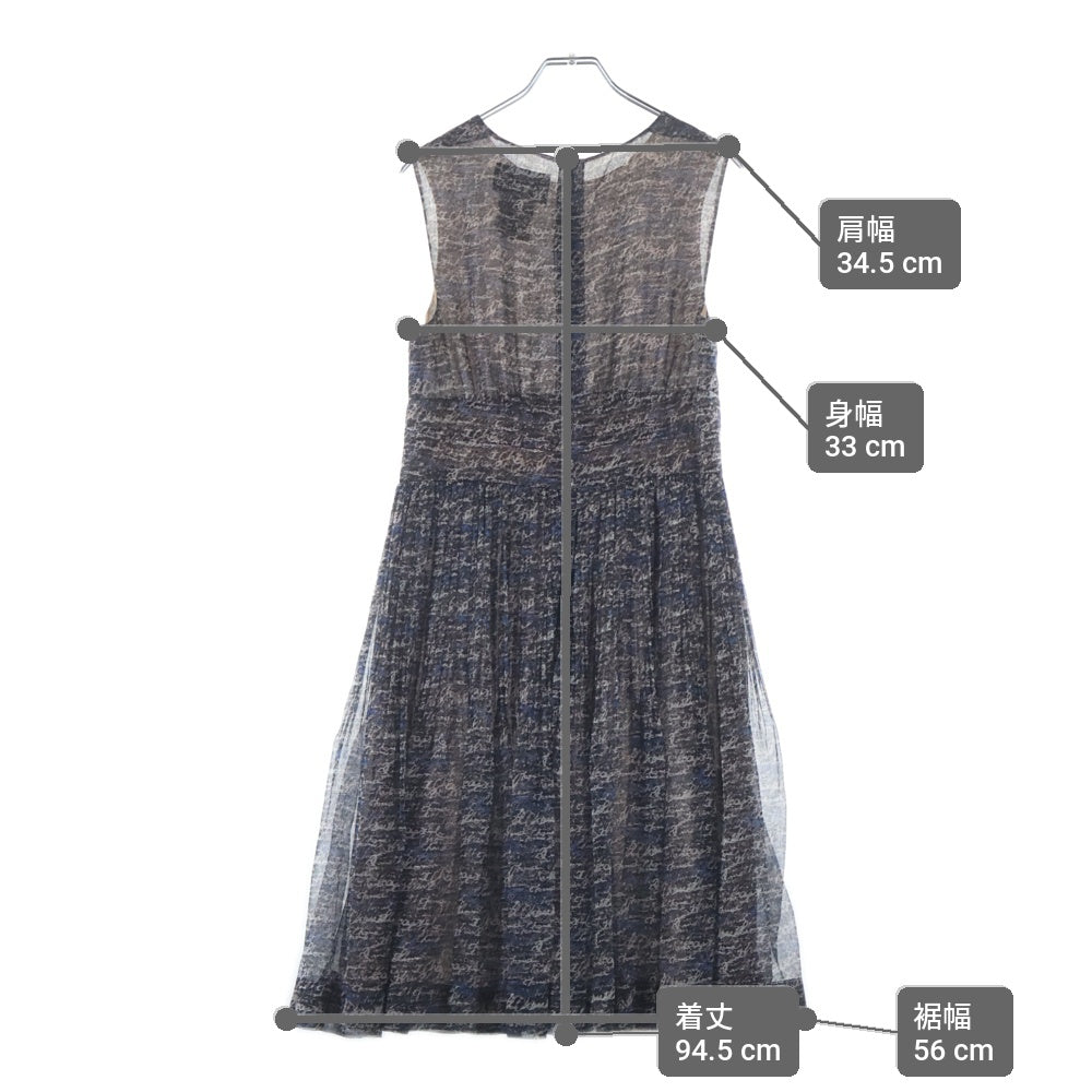 CHANEL(シャネル) 筆記体ロゴ シルクシフォンひざ丈 ノースリーブワンピース ブラック×ピンク×ブルー マルチカラー 38 P40600V29399 レディース