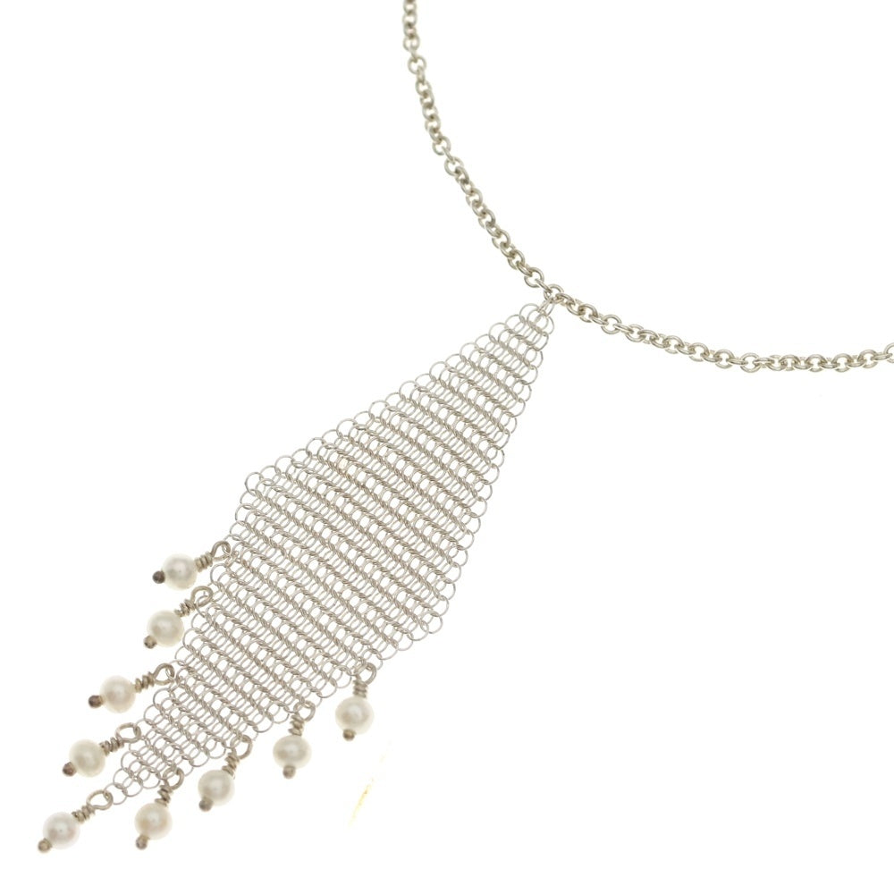 TIFFANY & Co.(ティファニー) メッシュ フリンジ パールネックレス ペンダント チェーン シルバー Ag925 4.0g レディース