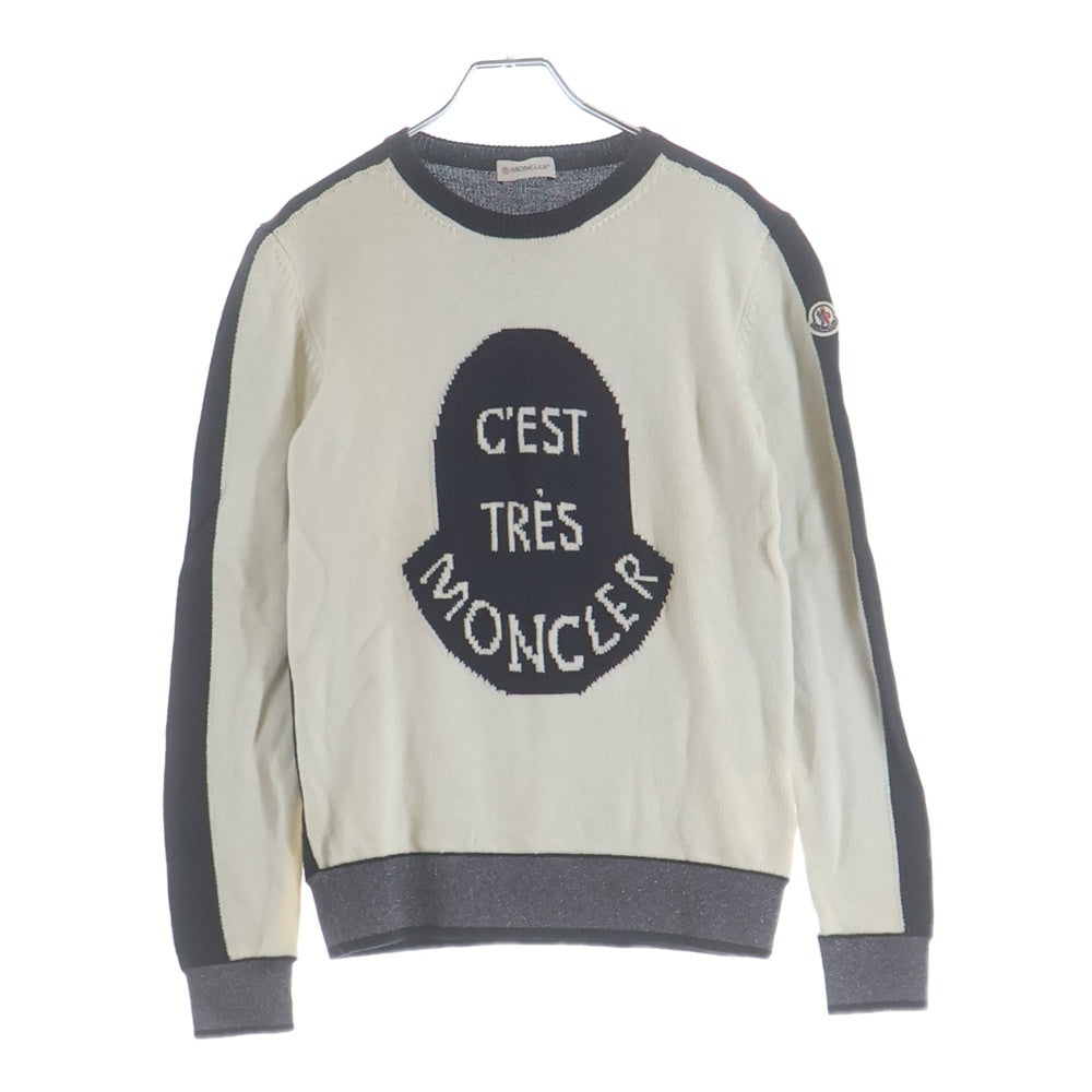 MONCLER(モンクレール) 19AW ロゴジャガード クルーネック プルオーバー 長袖 ニット セーター ホワイト/ブラック E29549053705 A9021 レディース