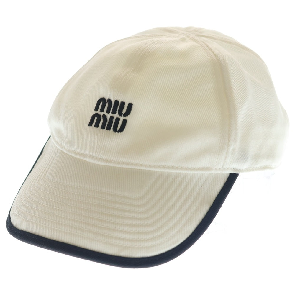 miumiu(ミュウミュウ) Baseball drill Blanc Cap 5HC369 ベースボールキャップ ドリル ロゴ刺繍 ホワイト/ブラック 5HC369 レディース