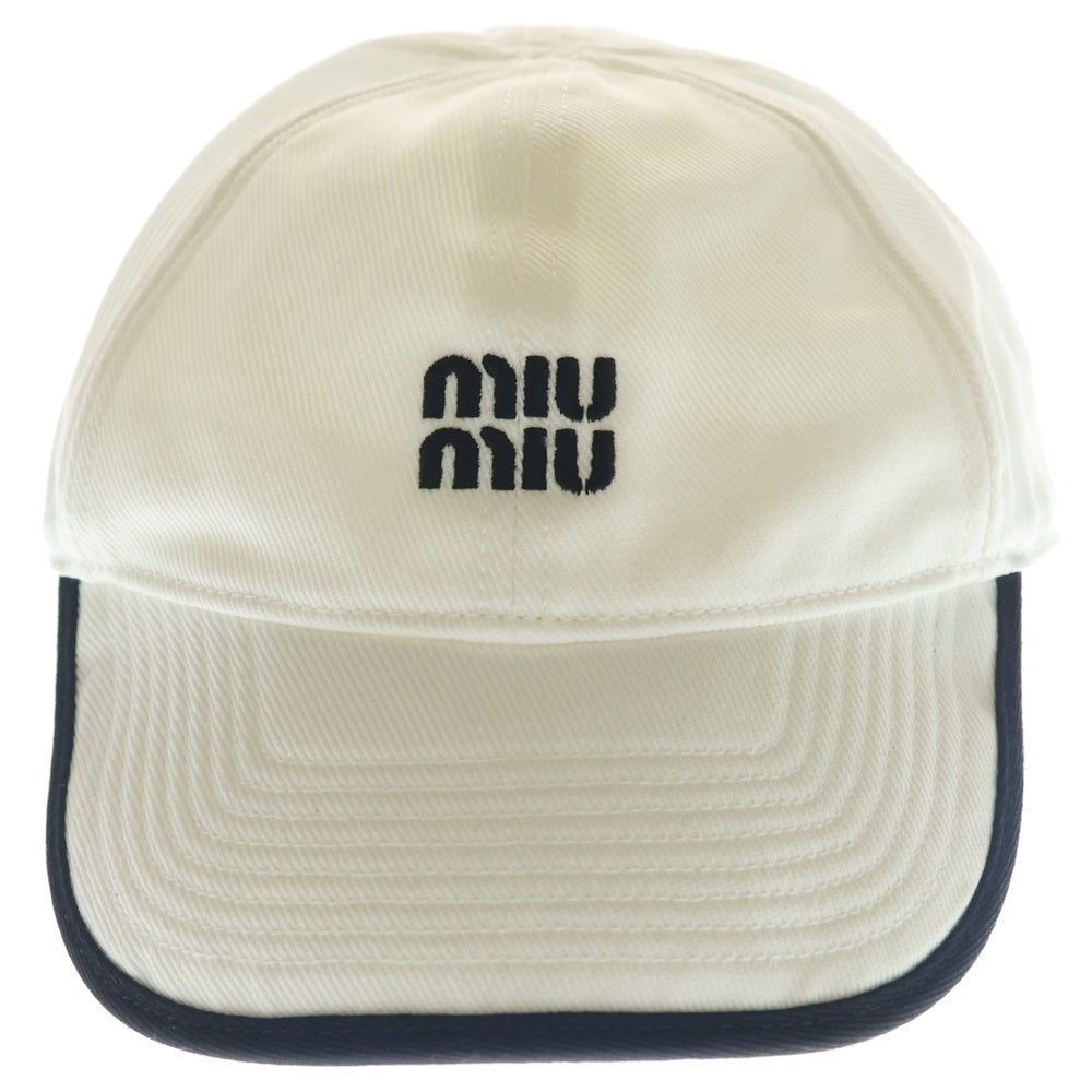 miumiu(ミュウミュウ) Baseball drill Blanc Cap 5HC369 ベースボールキャップ ドリル ロゴ刺繍 ホワイト/ブラック 5HC369 レディース