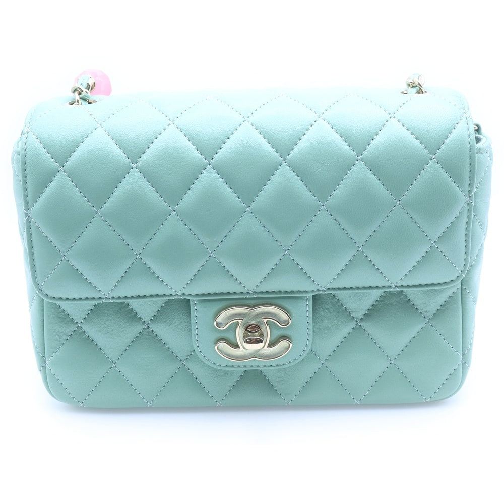 CHANEL(シャネル) ミニマトラッセ シングルフラップ シングルチェーン ショルダーバッグ ミントグリーン ラムスキン ゴールド金具 レディース