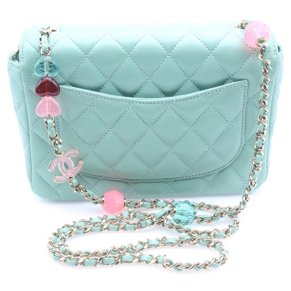 CHANEL(シャネル) ミニマトラッセ シングルフラップ シングルチェーン ショルダーバッグ ミントグリーン ラムスキン ゴールド金具 レディース