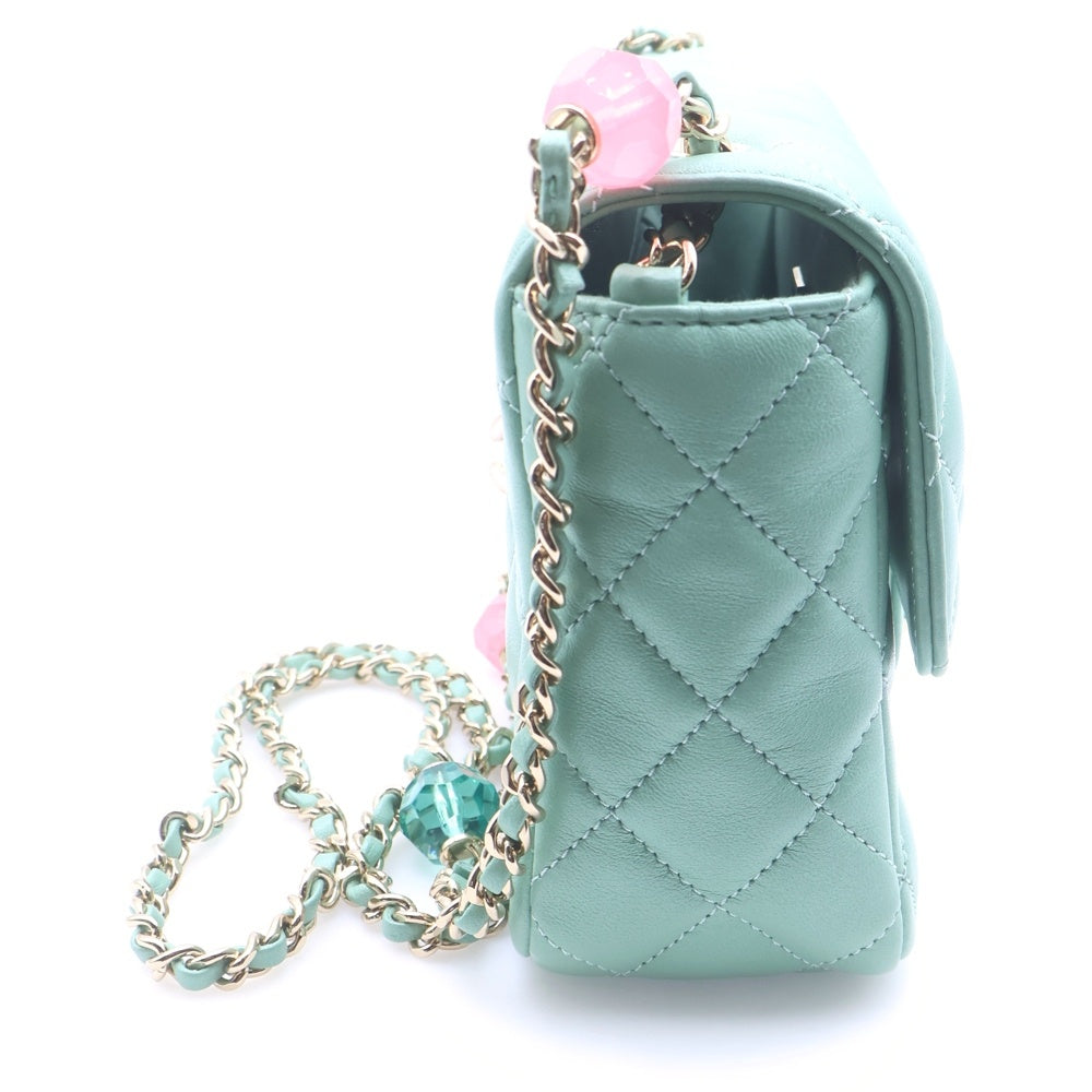 CHANEL(シャネル) ミニマトラッセ シングルフラップ シングルチェーン ショルダーバッグ ミントグリーン ラムスキン ゴールド金具 レディース