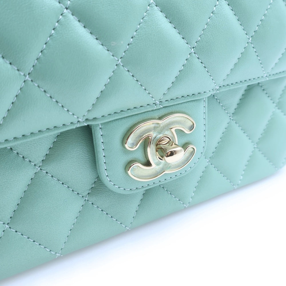 CHANEL(シャネル) ミニマトラッセ シングルフラップ シングルチェーン ショルダーバッグ ミントグリーン ラムスキン ゴールド金具 レディース