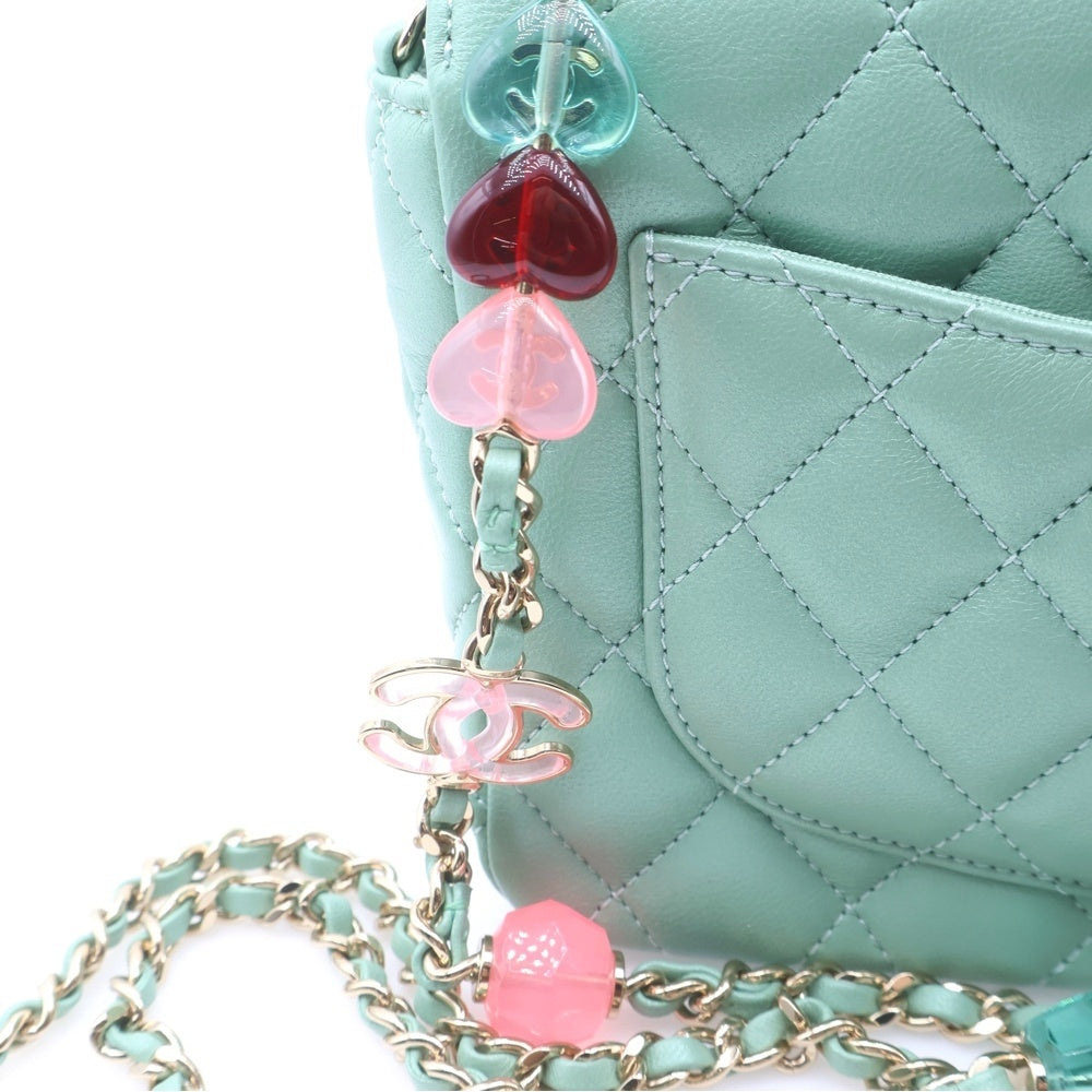 CHANEL(シャネル) ミニマトラッセ シングルフラップ シングルチェーン ショルダーバッグ ミントグリーン ラムスキン ゴールド金具 レディース