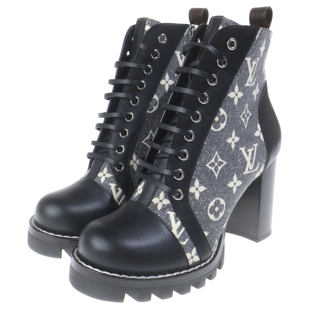 LOUIS VUITTON(ルイヴィトン) スタートレイルライン モノグラムデニム アンクルブーツ ブラック 1AB2XR レディース