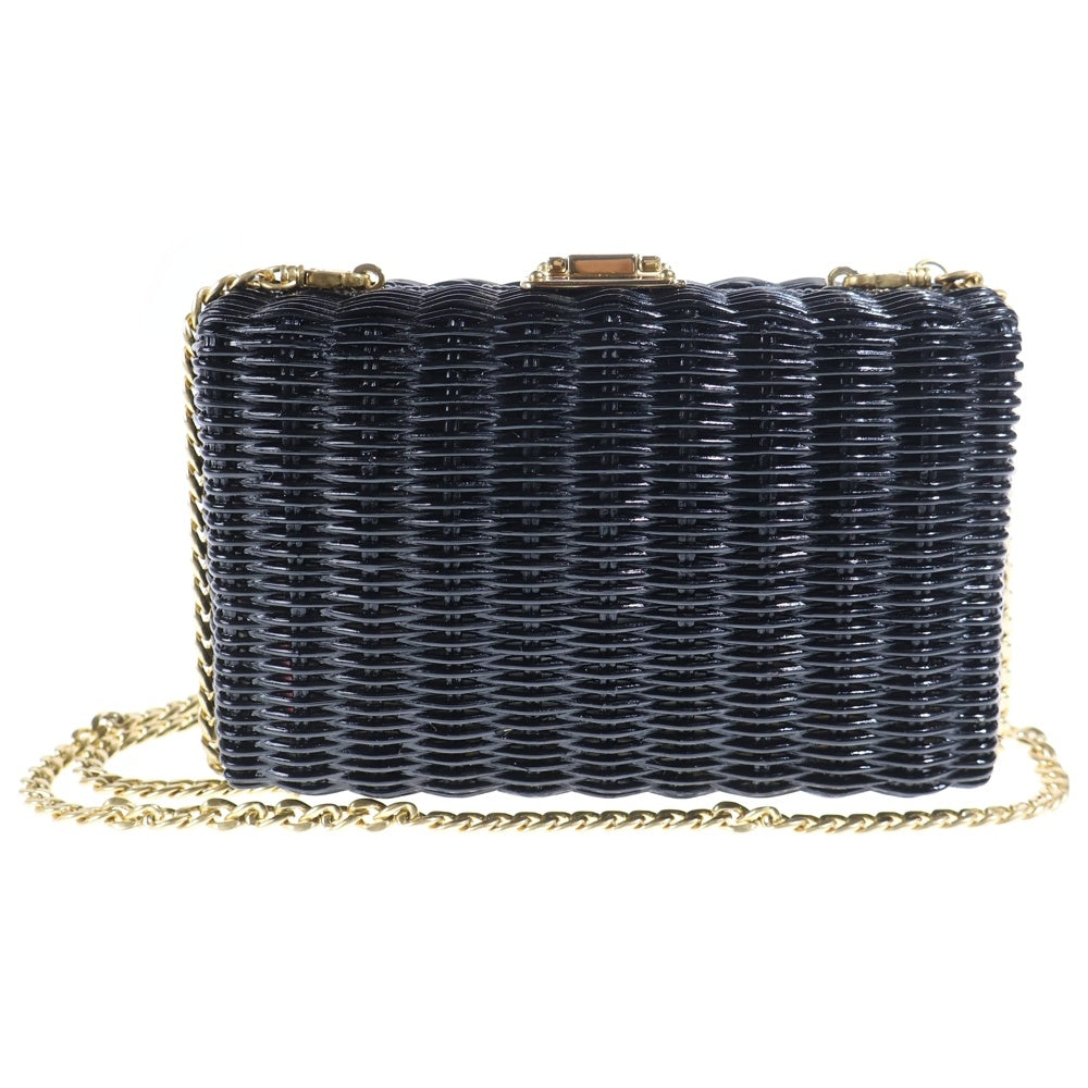 PRADA(プラダ) ウィッカー トライアングルロゴプレート カゴ チェーンショルダーバッグ ゴールド金具 ブラック 1BF075 レディース