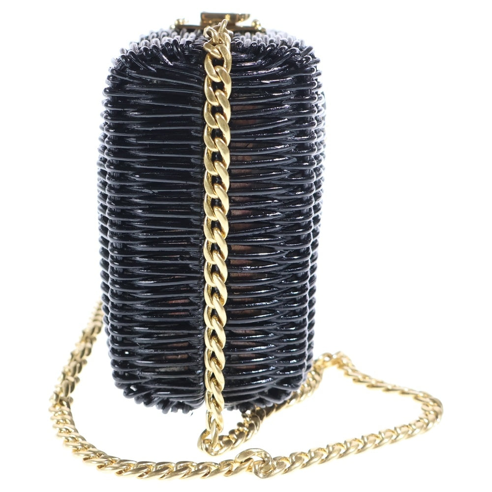 PRADA(プラダ) ウィッカー トライアングルロゴプレート カゴ チェーンショルダーバッグ ゴールド金具 ブラック 1BF075 レディース