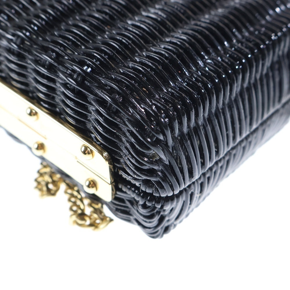 PRADA(プラダ) ウィッカー トライアングルロゴプレート カゴ チェーンショルダーバッグ ゴールド金具 ブラック 1BF075 レディース