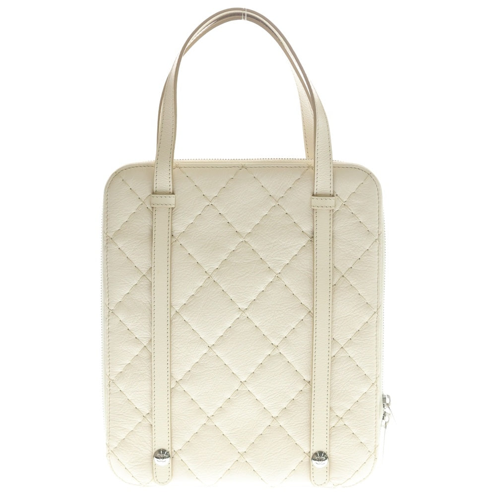 CHANEL(シャネル) ワイルドステッチ タブレットケース トートバッグ ハンドバッグ ホワイト レザー シルバー金具 レディース