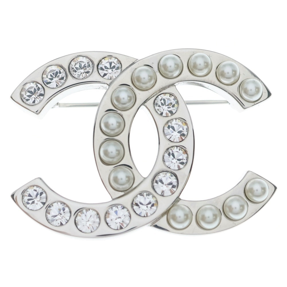 CHANEL(シャネル) ココマーク フェイクパール ラインストーン パール ブローチ ピンバッジ シルバー B25B レディース
