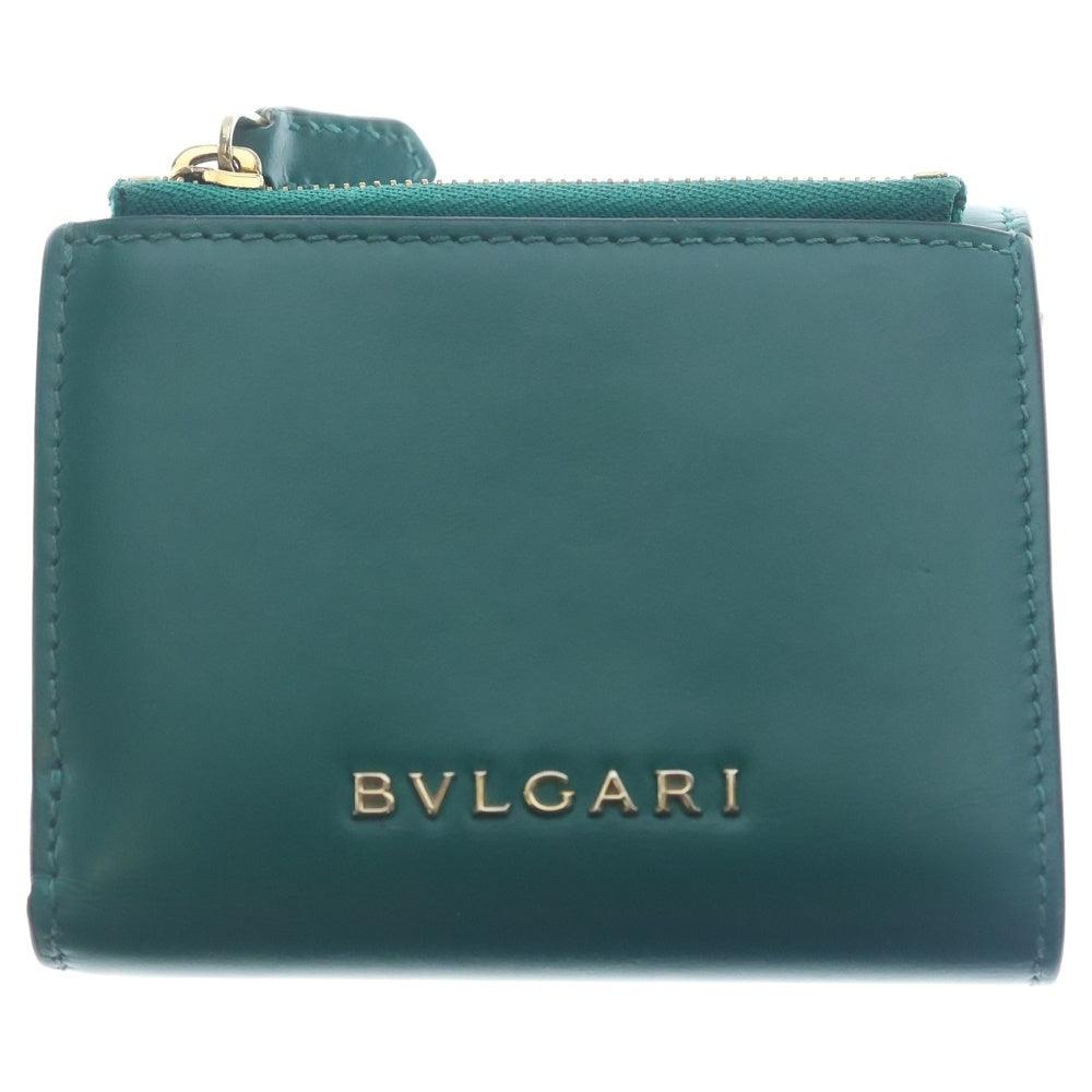 BVLGARI(ブルガリ) セルペンティ 三つ折り財布 コンパクトウォレット コインケース グリーン レザー ゴールド金具 レディース