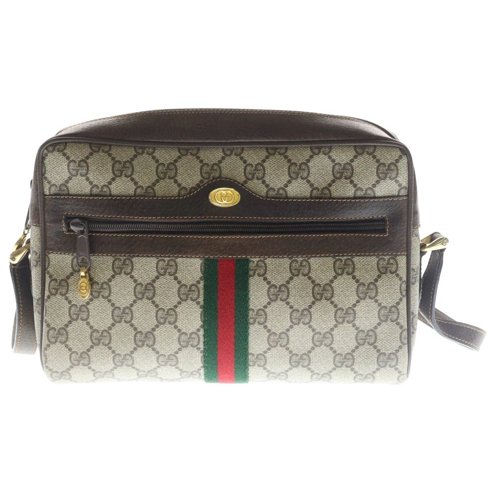 GUCCI(グッチ) オールドグッチ GGスプリーム ショルダーバッグ ブラウン×ベージュ レザー×PVC ゴールド金具 レディース